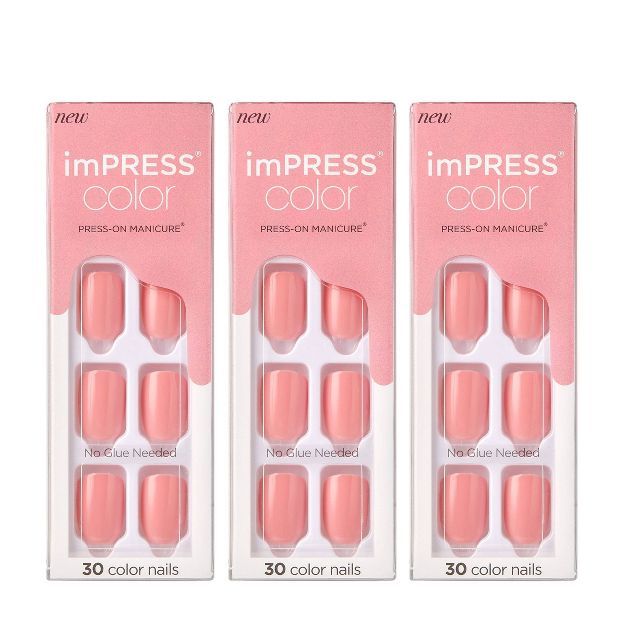 Kiss imPRESS Press-On Manicure Color Fake Nails - Pretty Pink - 3pk/90ct | Target