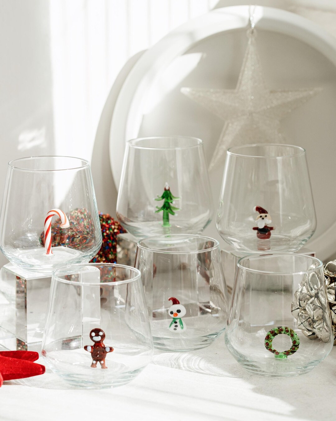 Christmas Theme Drinking Glass Set of 6 With Handmade Tiny Figures, New Year 2025 - Etsy | Etsy (US)