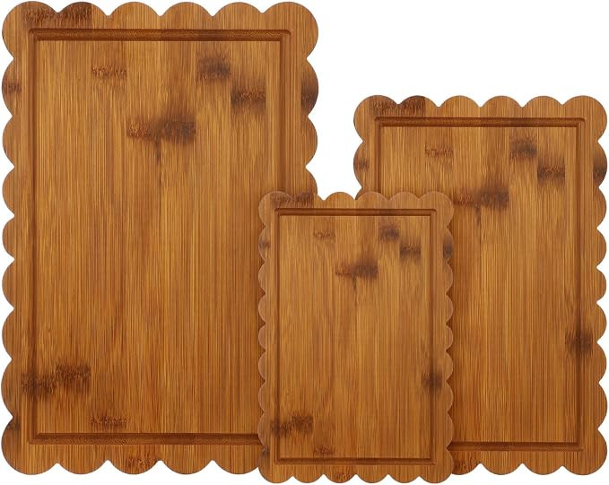 3 Pcs Charcoal Bamboo Wood Scalloped Cutting Boards, Medium | Amazon (US)