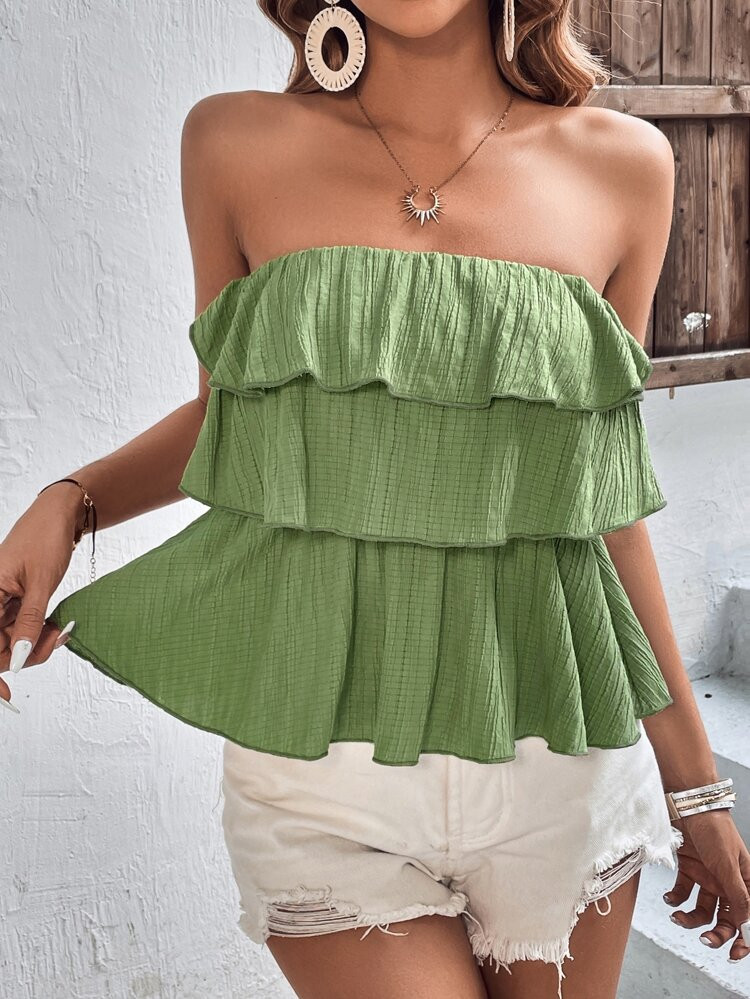 Solid Ruffle Trim Tube Top | SHEIN