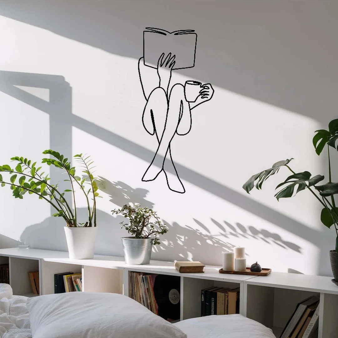Minimalist Line Art,Women Reading a Book Metal Wall Decor,Reading Book  Metal Wall Art,Book Wall ... | Etsy (US)