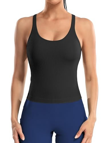 ATTRACO Women's Athletic Tank Tops Sports Bra Tank Top Cropped Workout Top Black XS | Amazon (US)