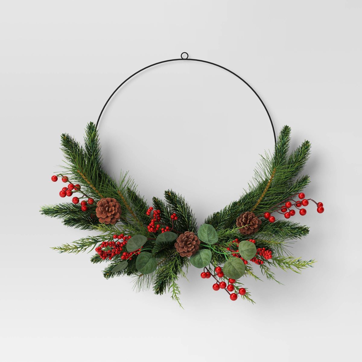 22" Mixed Greenery with Pinecones & Red Berries Artificial Christmas Wreath Green - Wondershop™ | Target