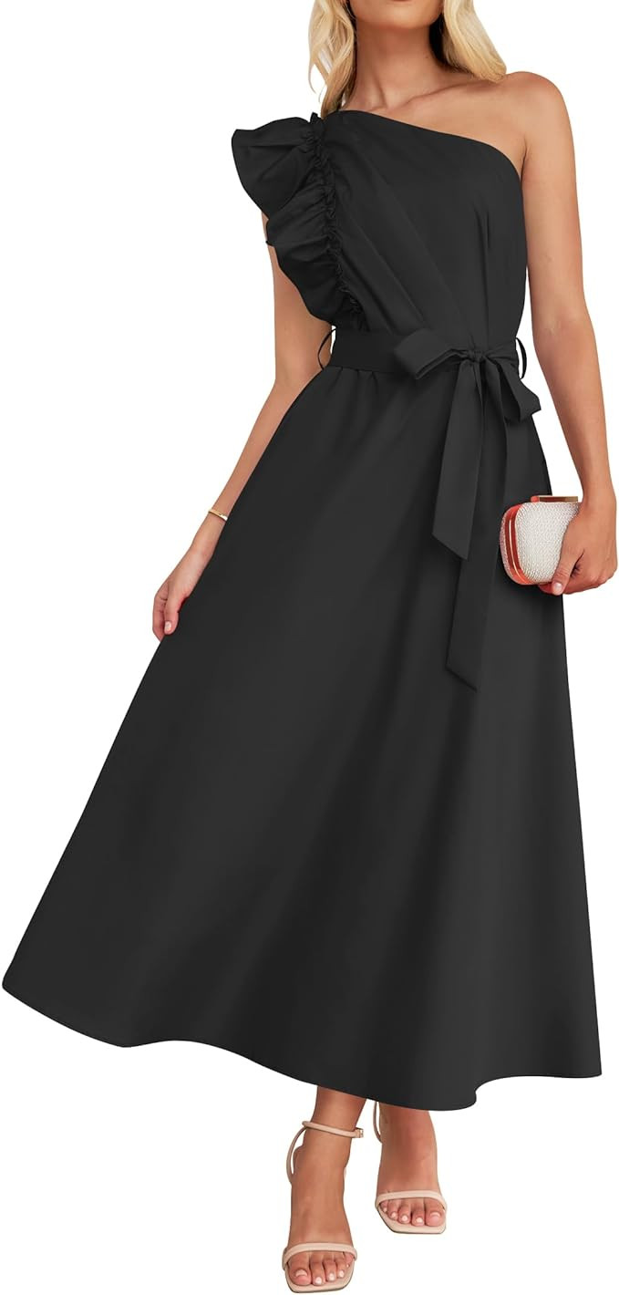 ZESICA Women's Summer One Shoulder Ruffle Dress 2024 Sleeveless Empire Waist Boho Flowy Maxi Dres... | Amazon (US)