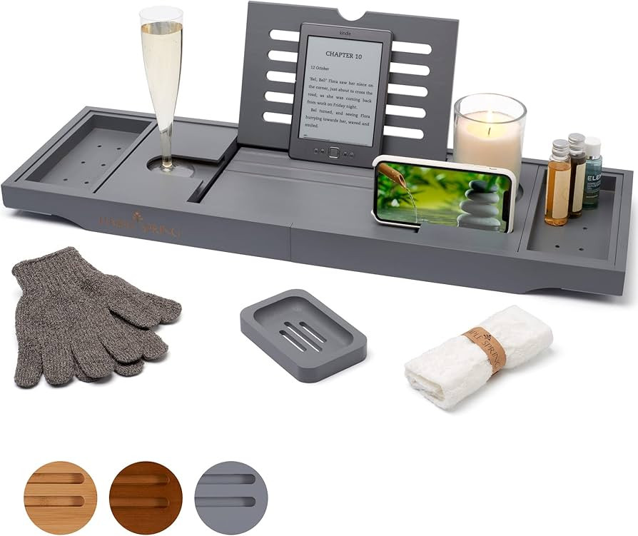 Temple Spring Bath Caddy - Extendable Bath Tray for Bathtub with Candle, Wine Glass, Book, iPad &... | Amazon (US)