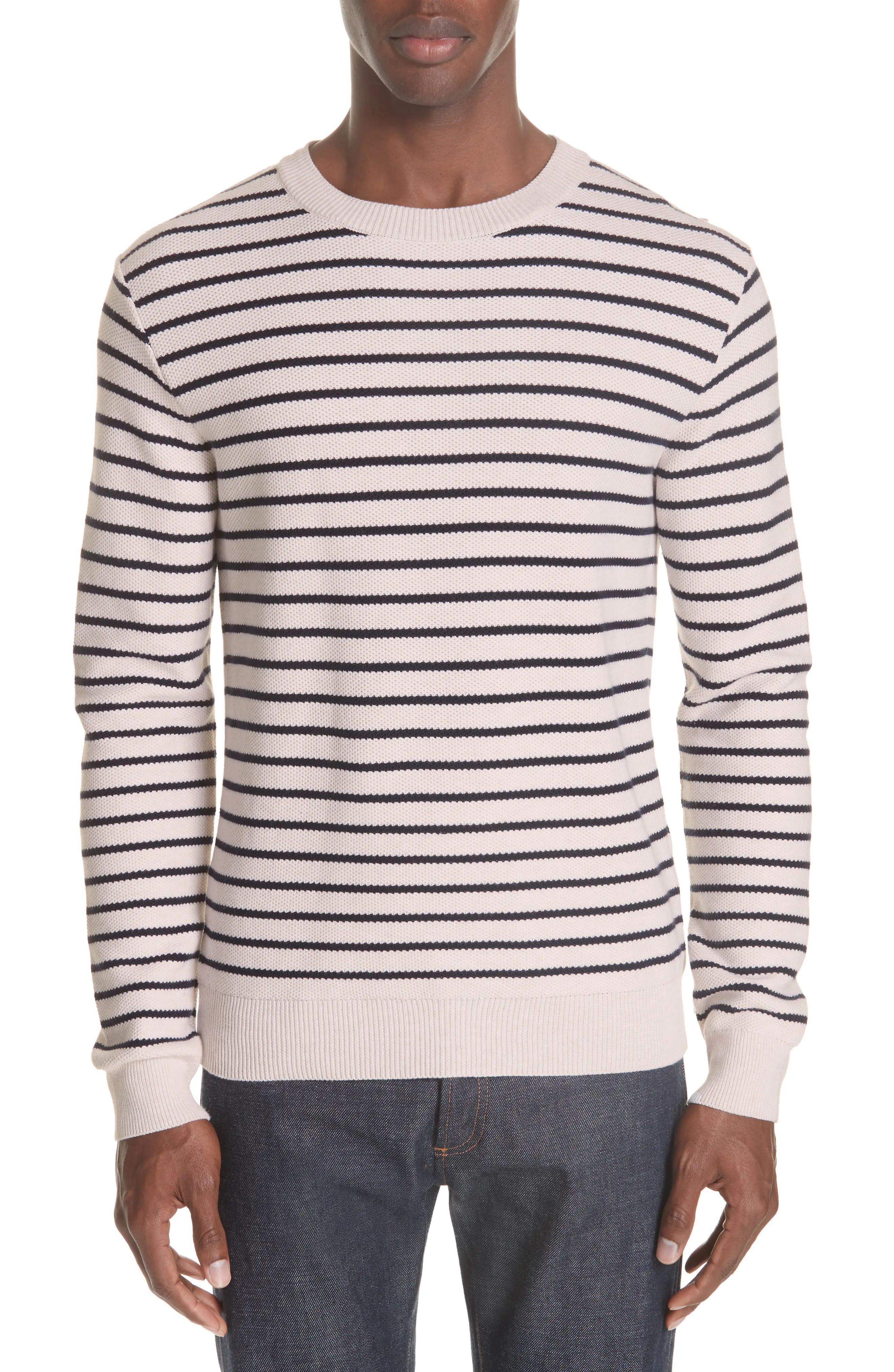Men's A.p.c. Striped Crewneck Sweater, Size Small - White | Nordstrom