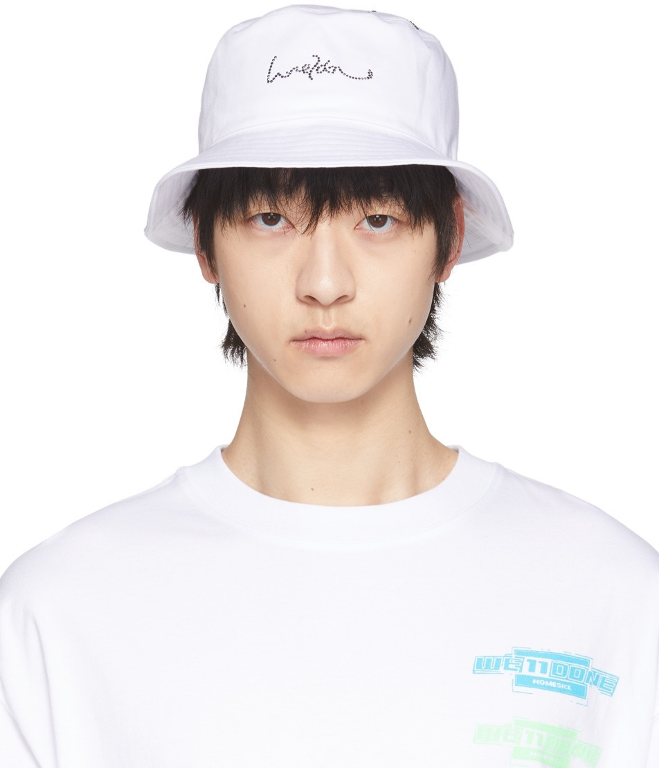We11done White Hotfix Star Bucket Hat | SSENSE