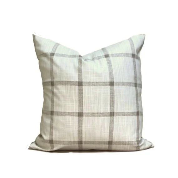 Farmhouse Pillow, Tan Windowpane Pillow Cover, Neutral Pillow COVERS, TAN Pillow | Etsy (US)