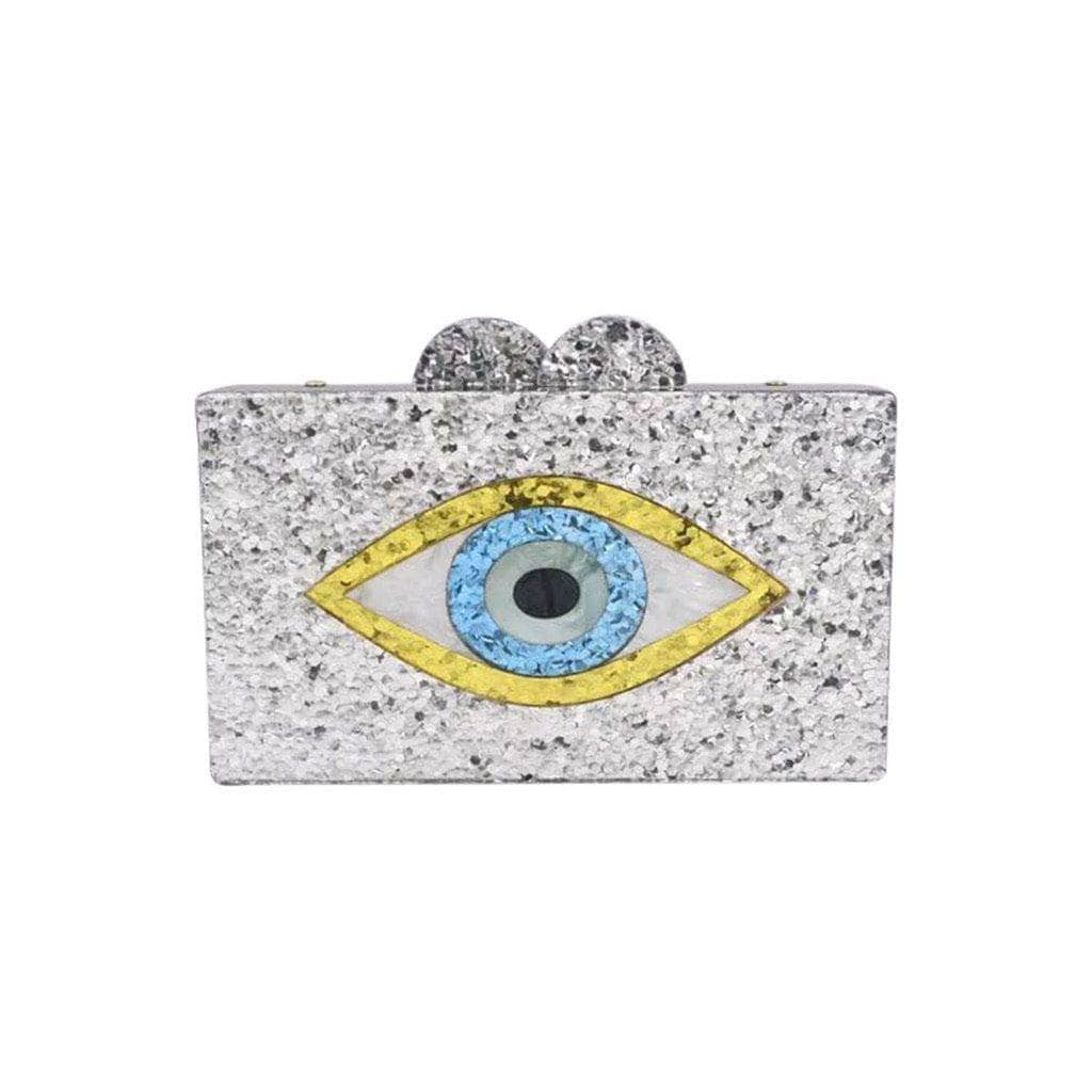 Evil Eye Acrylic Clutch Silver | Lola + The Boys