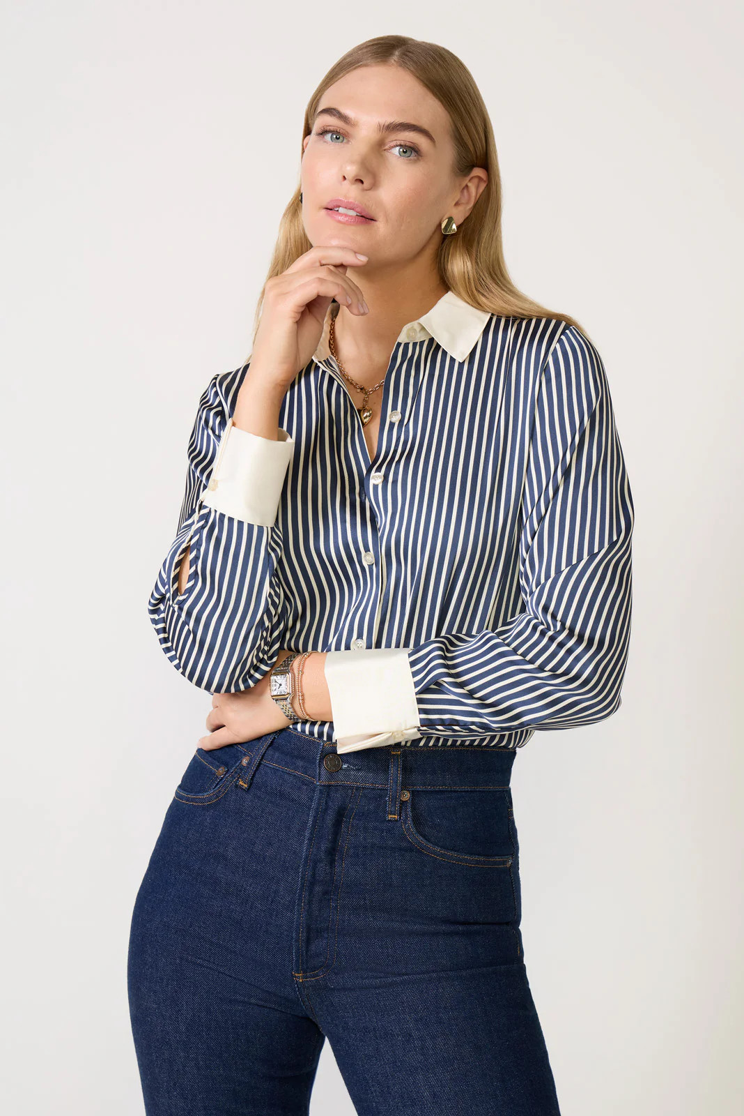 Julia Stripe Satin Shirt | Evereve
