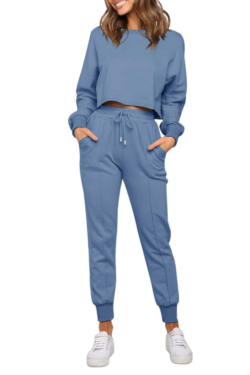 Women's Long Sleeve Crop Top and Pants Pajama Sets 2 Piece Jogger Long Sleepwear Loungewear Pjs S... | Amazon (US)