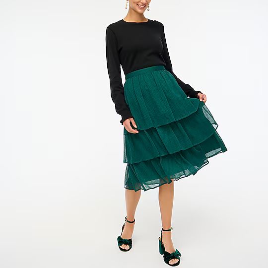 Petite ruffle tiered midi skirt | J.Crew Factory