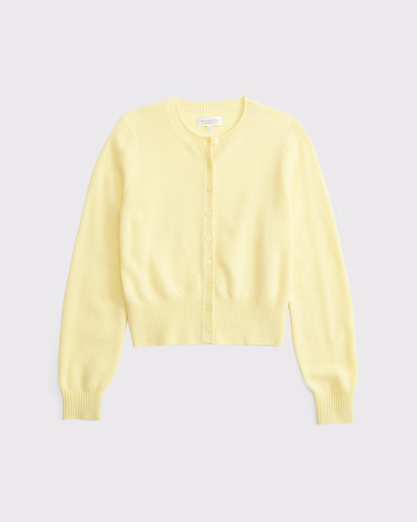 100% Merino Wool Banded Crew Cardigan | Abercrombie & Fitch (US)