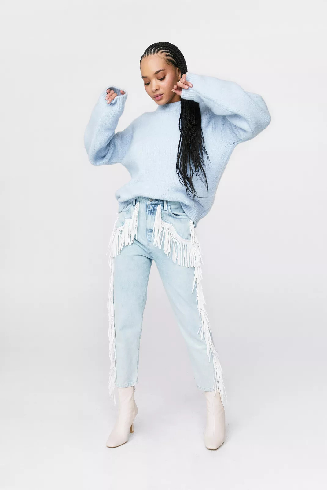 High Waisted Fringe Mom Jeans | Nasty Gal (US)