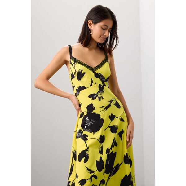 Jason Wu Collective Yellow Floral Midi Dress yellow-black-print | Rent the Runway