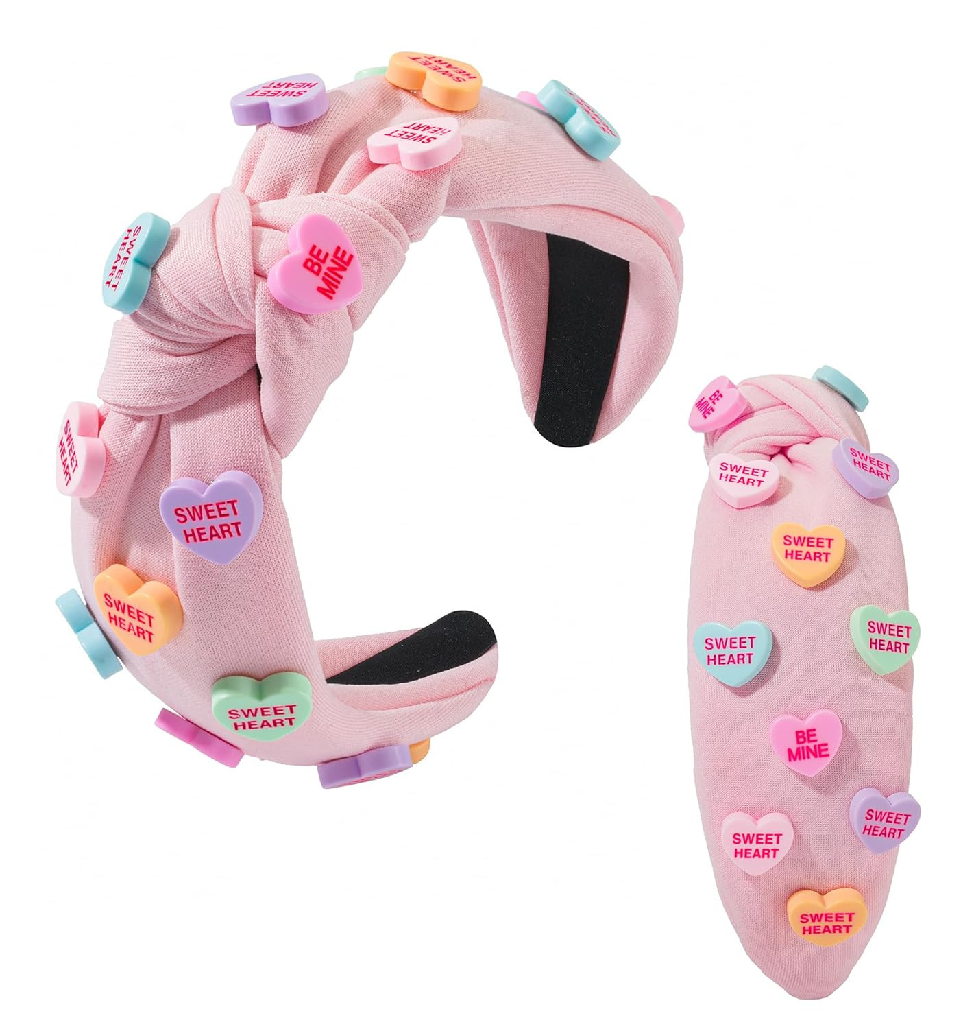 Valentine's Day Heart Candy Embellished Pink Headband Conversation Love Heart Charm Knotted Headb... | Amazon (US)