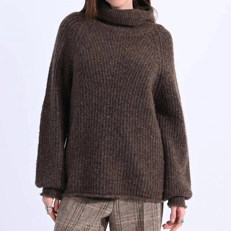 MOLLY BRACKEN Chunky Turtleneck Sweater In Brown - Brown - M | Verishop