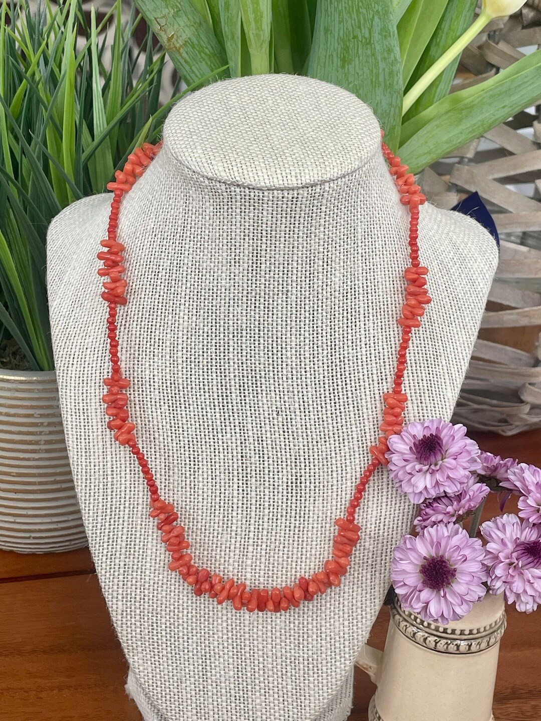Branch Coral and Coral Bead Sterling Silver 19" Long Necklace - Vintage - Etsy | Etsy (US)