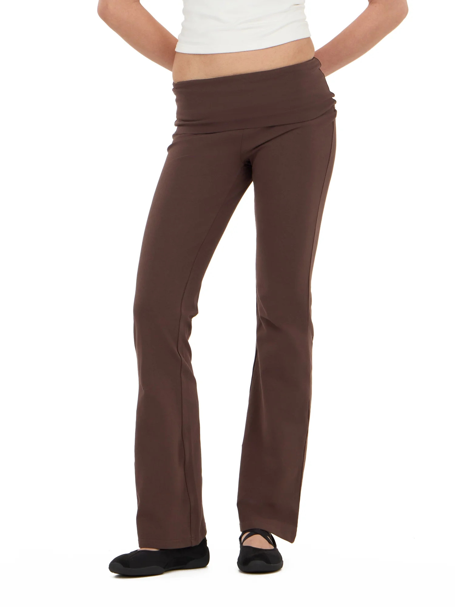 Forever 21 Women's Jersey Fold Over Waist Pants with Graphic Detail, Flare Leg Lounge Pants, Stre... | Walmart (US)