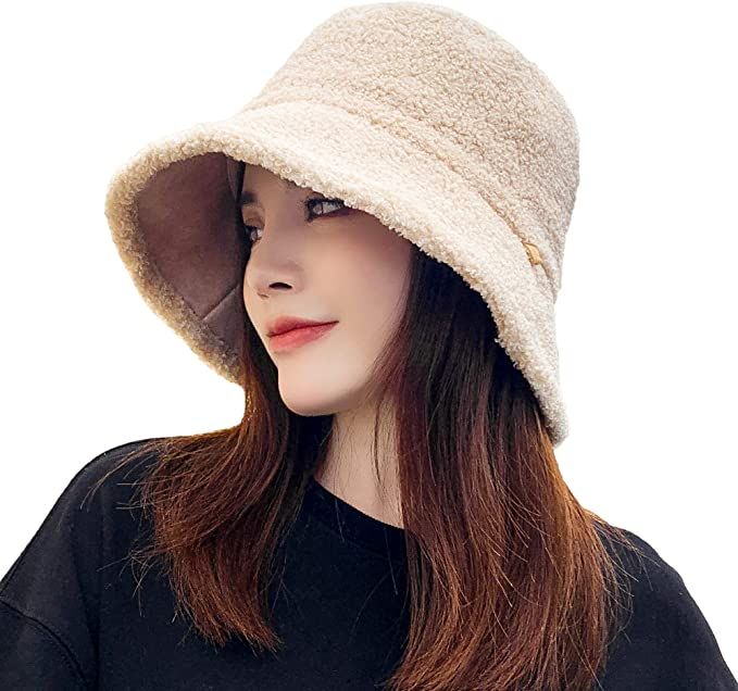 Cherish Women Bucket Hat, Winter Lambs Wool Fisherman Hat Reversible Cute Warm Basin Hat Teddy St... | Amazon (CA)