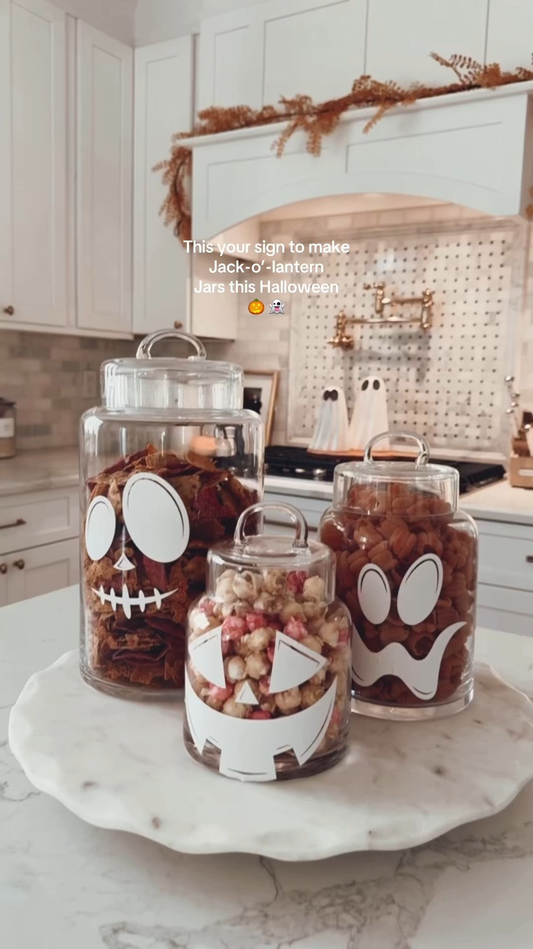Halloween jack-o’-lantern 🎃 jars are super cute and easy! #halloween #halloweendecor #halloweenfinds #halloweenkitchen