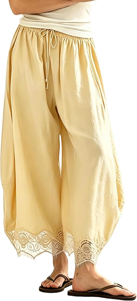 Flowy Lace Hem Wide Leg Pants for Women | Amazon (US)