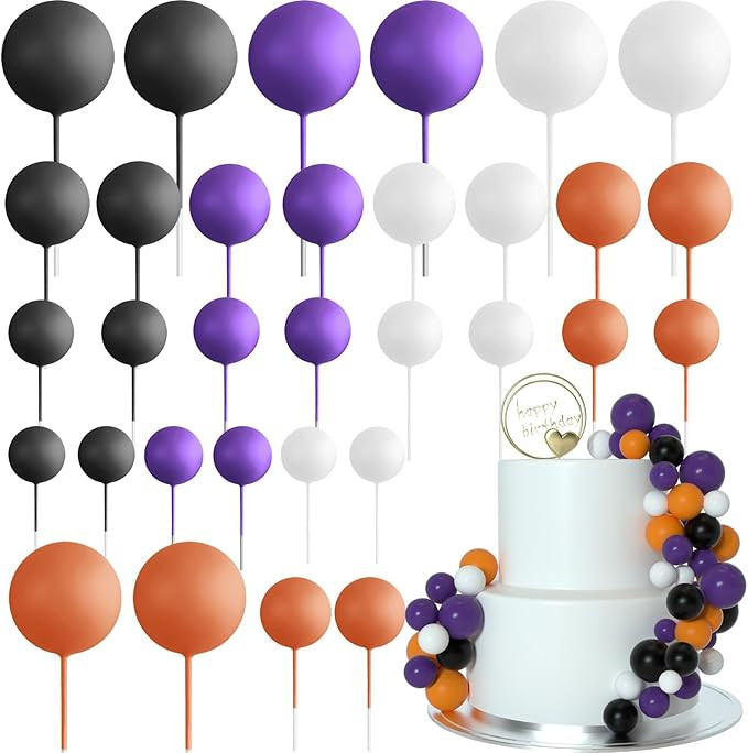 ASTARON 32 Pcs Ball Cake Topper Halloween Decorations Mini Balloons Cake Topper Sticks Foam Balls... | Amazon (US)