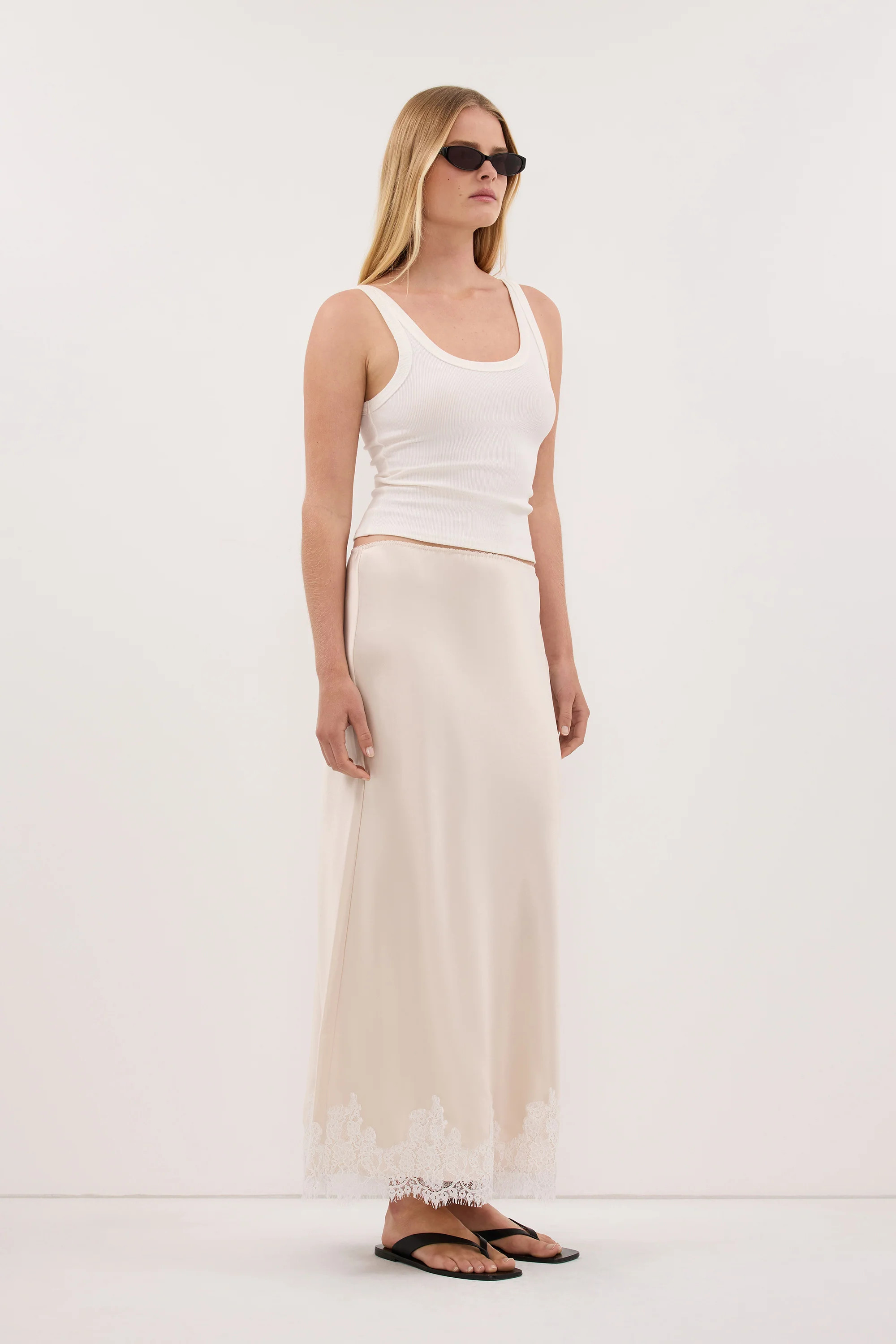 SELENE OYSTER SATIN MIDI SKIRT | DISSH