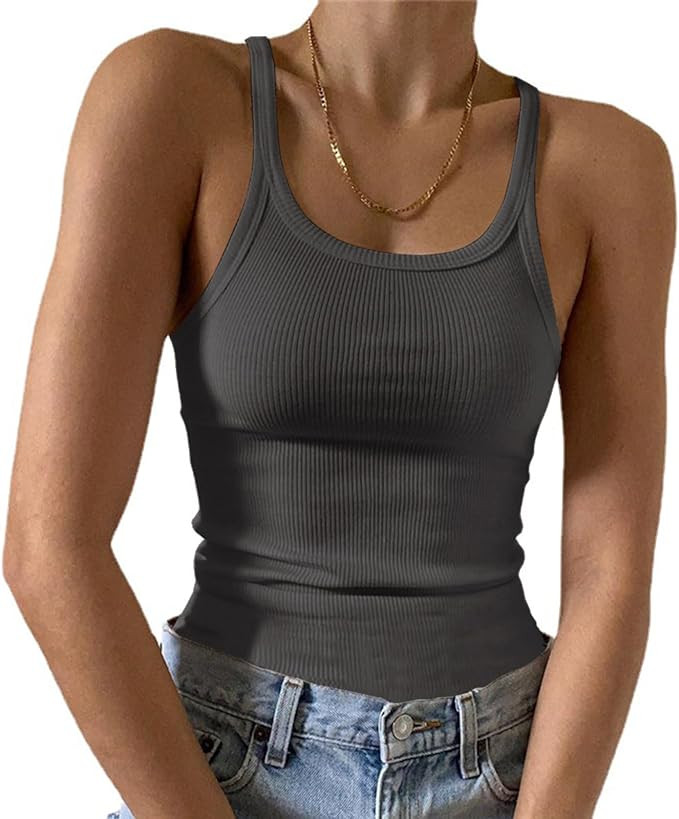 Artfish Women's Sleeveless Tank Top Form Fitting Scoop Neck Ribbed Knit Basic Cami Shirts | Amazon (US)