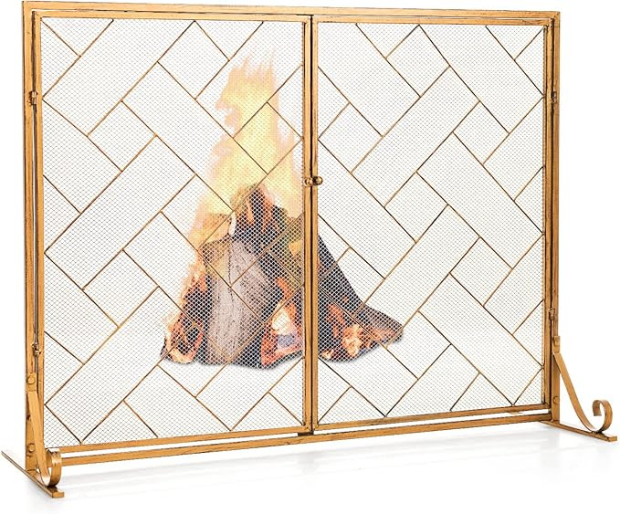 Tangkula 44.5 x 33.5 Inch Double-Door Fireplace Screen, 2-Panel Large Flat Wrought Metal Fire Spa... | Amazon (US)