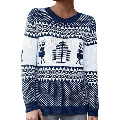 Coolmee Women's Ugly Christmas Tree Reindeer Holiday Knit Sweater Pullover Navy Blue S | Target