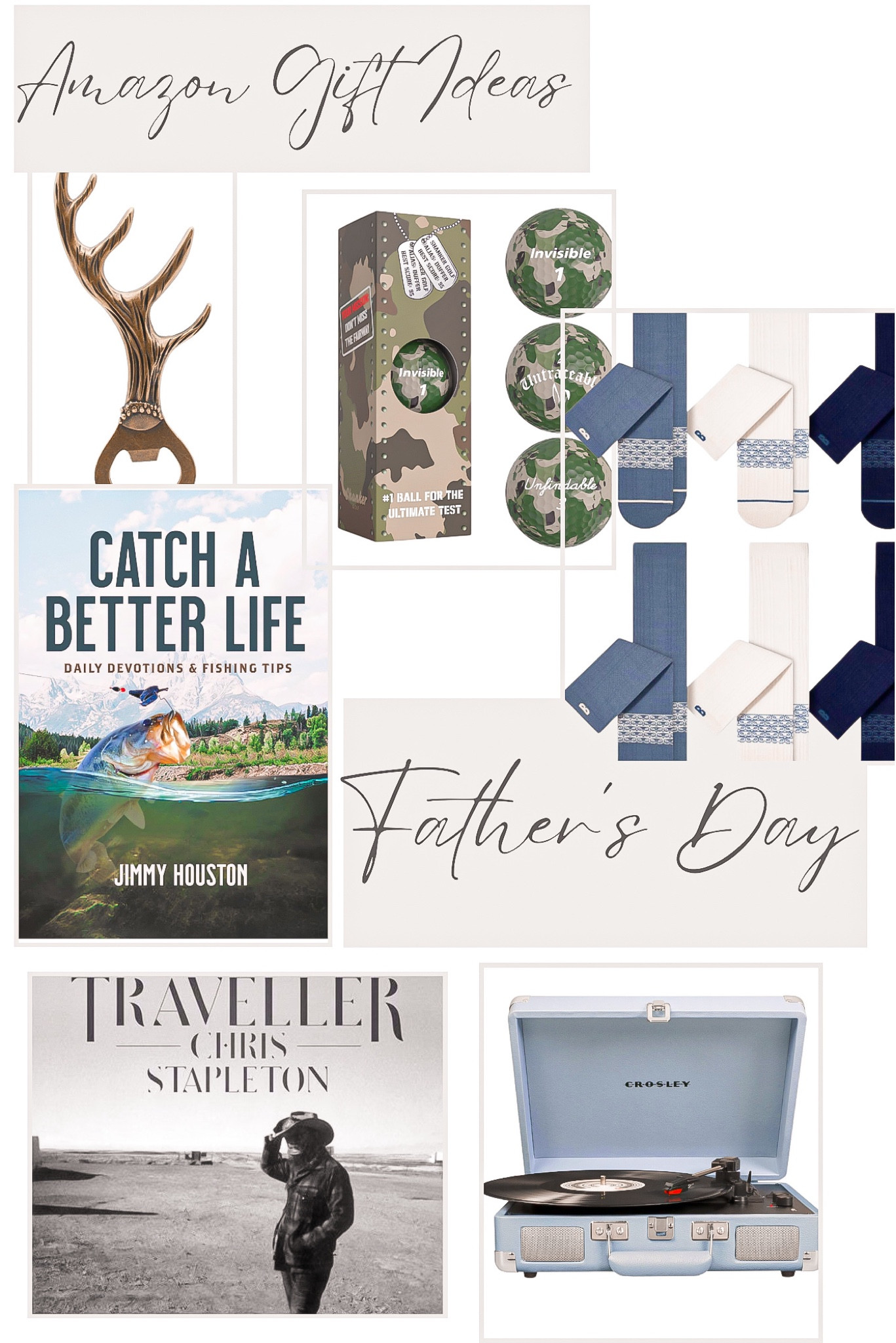 Father’s Day gift guide 
Amazon finds 

Gifts for men, men gift guide , Father’s Day gift guide , bottle opener , camo golf balls, men’s socks , fishing book, men’s devotional, vinyl record, record player 

#LTKFindsUnder50 #LTKGiftGuide #LTKMens