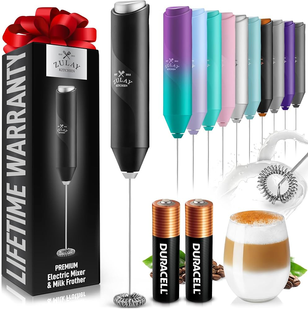 Zulay Kitchen Duracell Powered Milk Frother Handheld Foam Maker - Whisk Drink Mixer for Coffee, L... | Amazon (US)