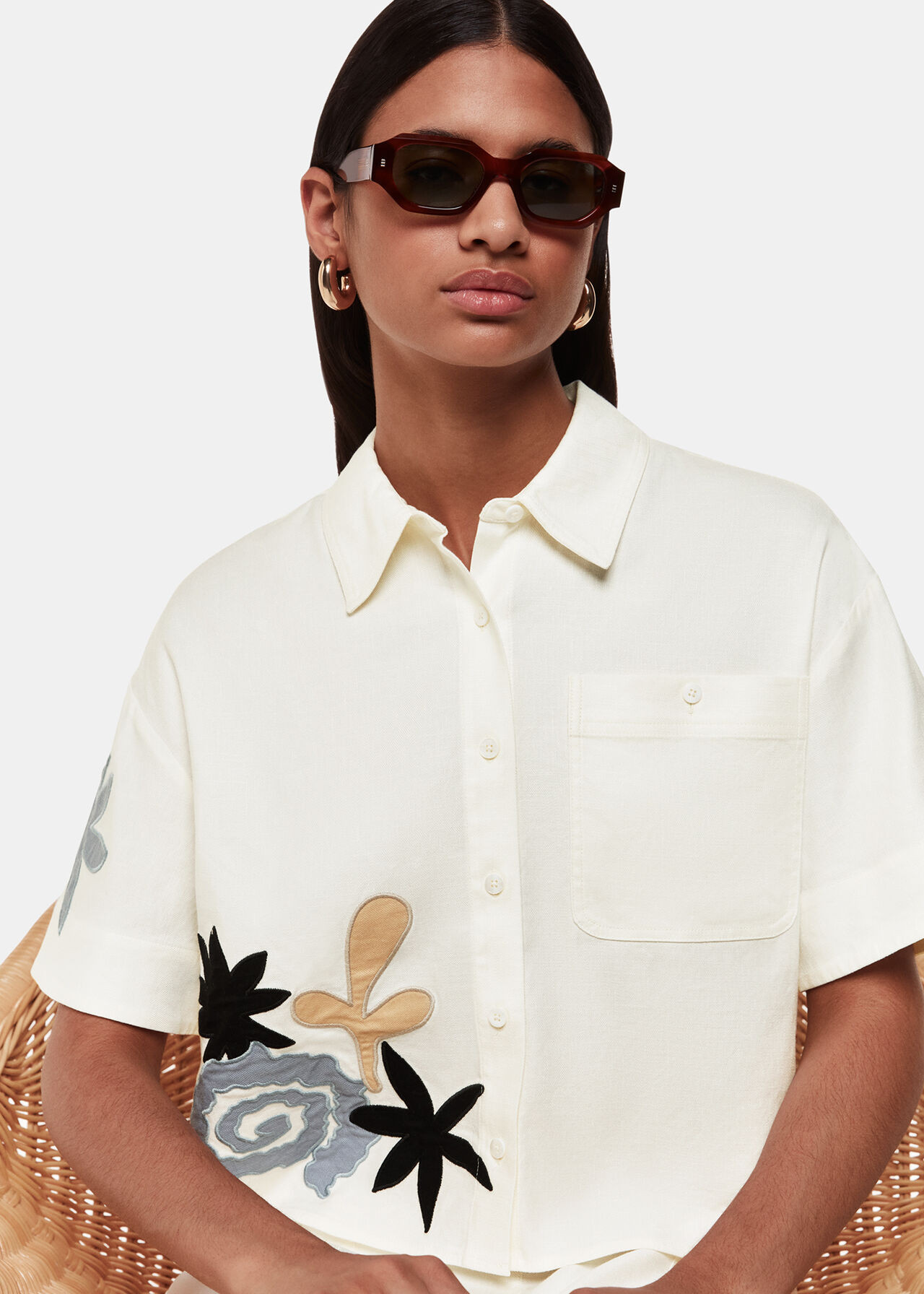 Applique Linen Blend Shirt | Whistles
