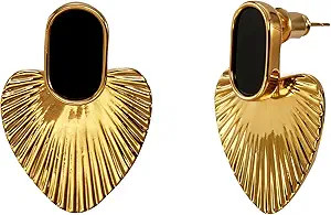 Black/White/Red/Green/Pink/Beige gold earrings for women-24K Gold Plated Heart Statement Earrings... | Amazon (US)