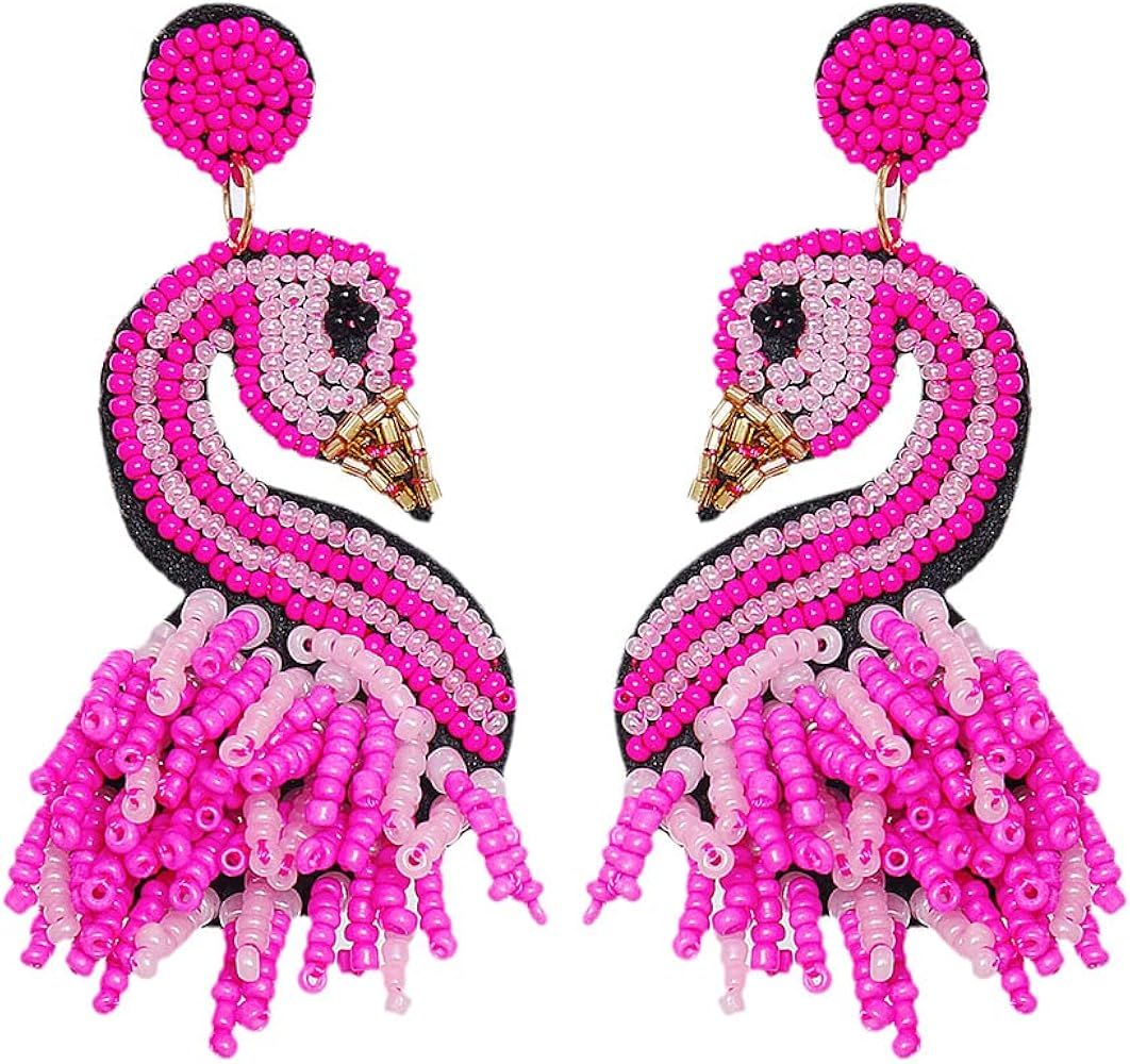 Handmade Flamingo Lobster Beaded Drop Dangle Earrings Beads Tassel Alpaca for Women Girls Cute An... | Amazon (US)