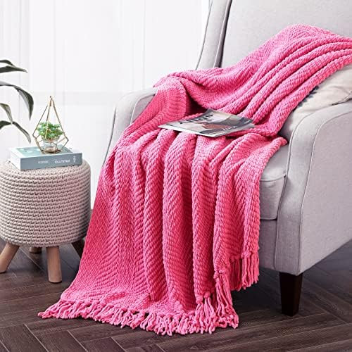 Bytide Throw Blanket for Couch Soft Knitted Textured Couch Cover Rose Tweed Blanket with Fringe T... | Amazon (US)