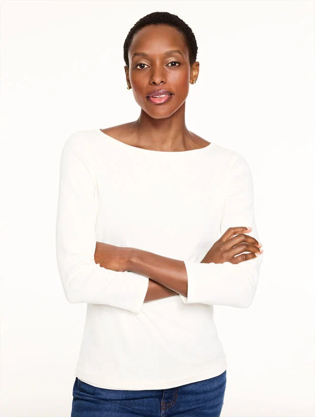 Solid Bateau Neck Tee Pima Cotton | Talbots