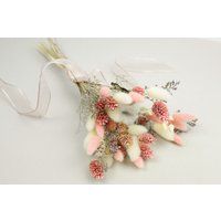 Wedding Bouquet Set, Pink & White Dried Flower Bouquet, Bridal Dridesmaids Flowers, Boutonniere Cors | Etsy (US)