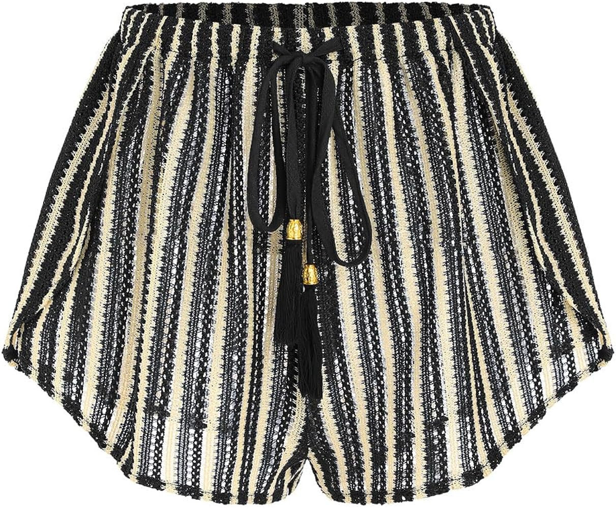 ZAFUL Crochet Cover Up Shorts for Women Beach Swimwear 2026 Boho High Waisted Drawstring Flowy Sw... | Amazon (US)