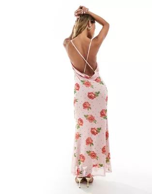 ASOS DESIGN strappy cami maxi dress in pink polka dot rose print | ASOS | ASOS (Global)