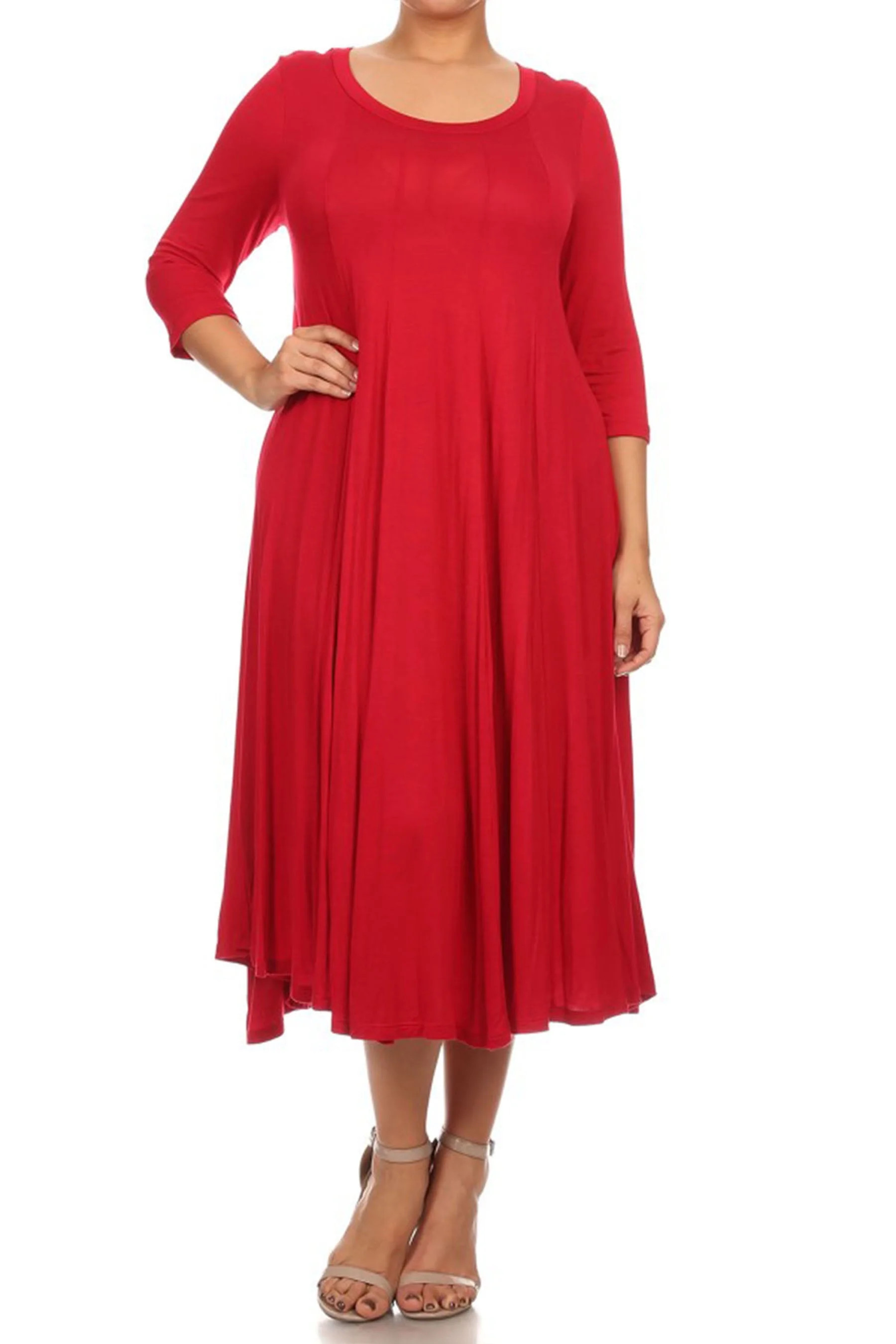 MOA Collection Plus Size Women's 3/4 Sleeves solid dress | Walmart (US)