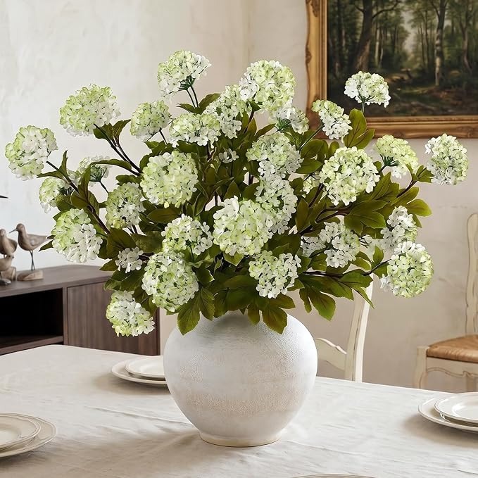 28" Artificial Snowball Hydrangea Flowers for Vase - 6 Pcs Faux Hydrangea Stems Fake Silk Flower ... | Amazon (US)