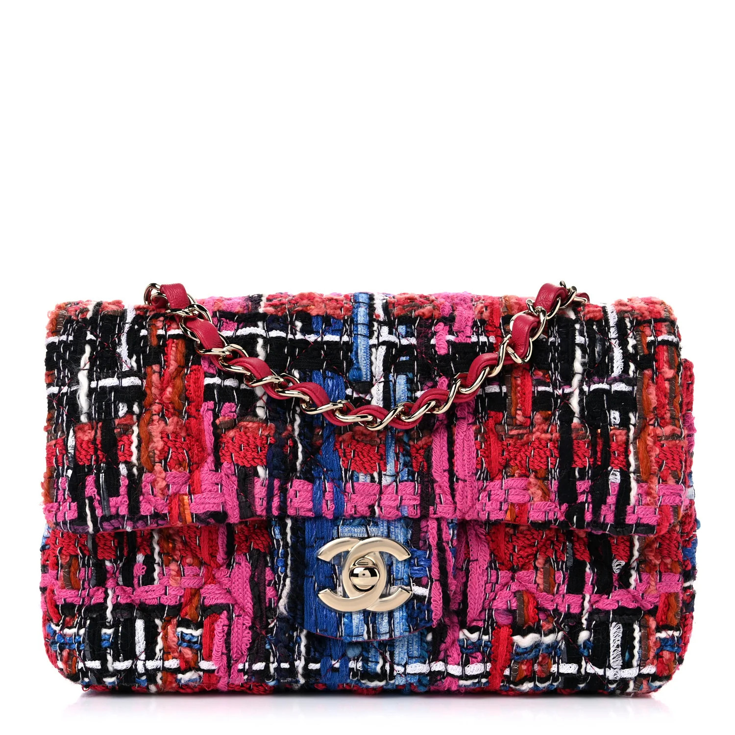 CHANEL Tweed Quilted Mini Rectangular Flap Red Pink Black | FASHIONPHILE | Fashionphile