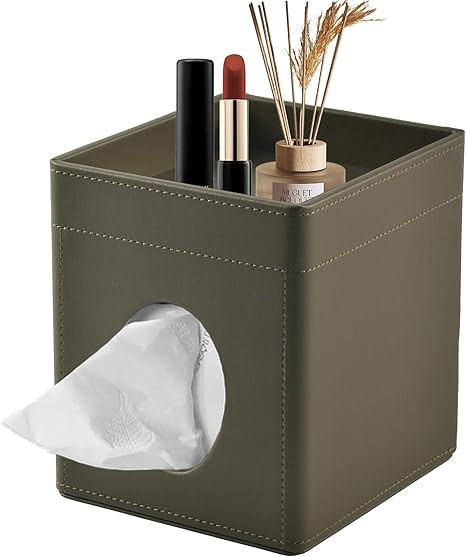 Tissue Box Cover Square Kleenex Box Holder PU Leather Facial Tissue Organizer with Storage Tray f... | Amazon (US)