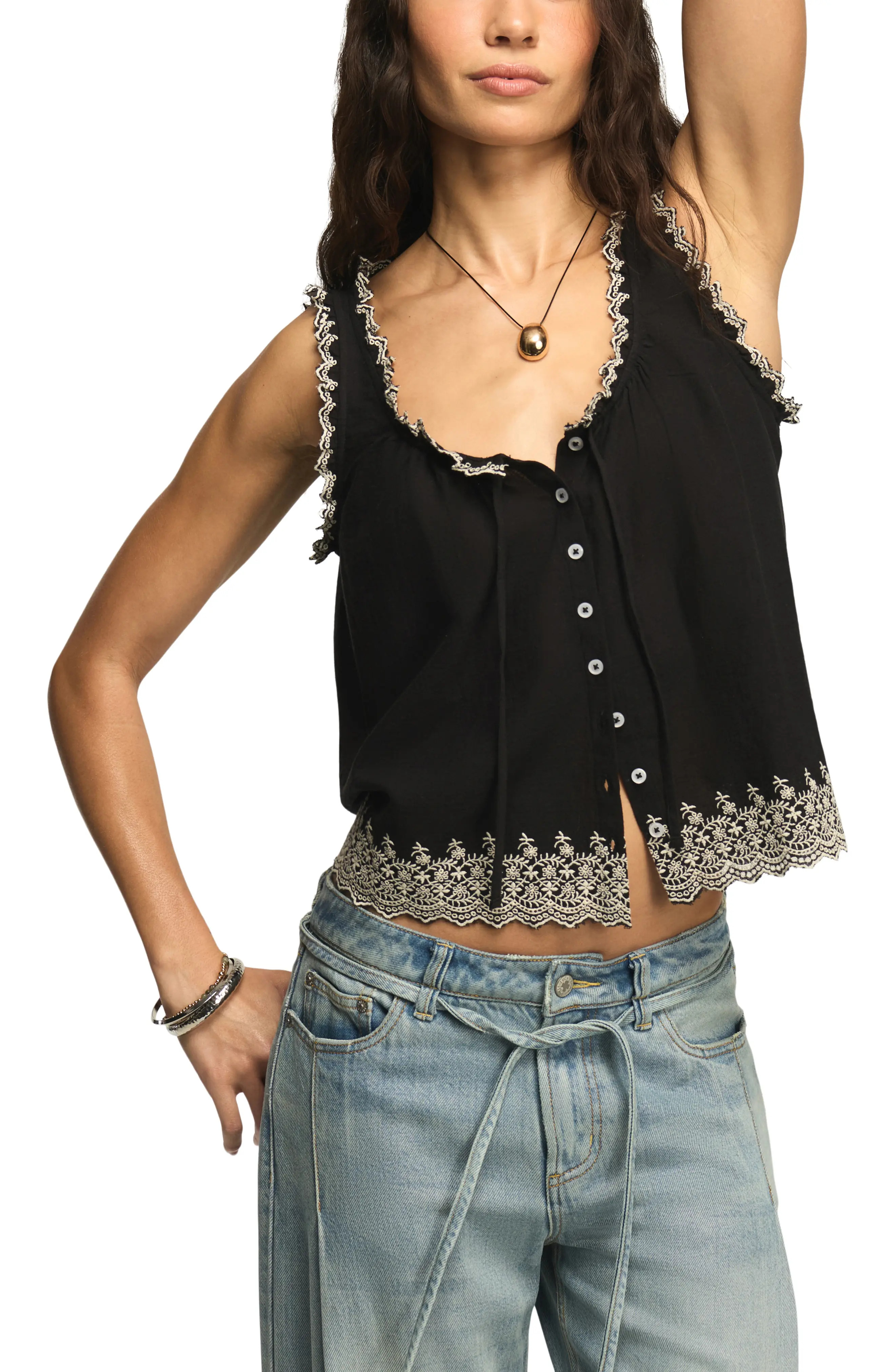 Lucky Brand Floral Embroidered Cotton Swing Tank (Women) | Nordstrom | Nordstrom