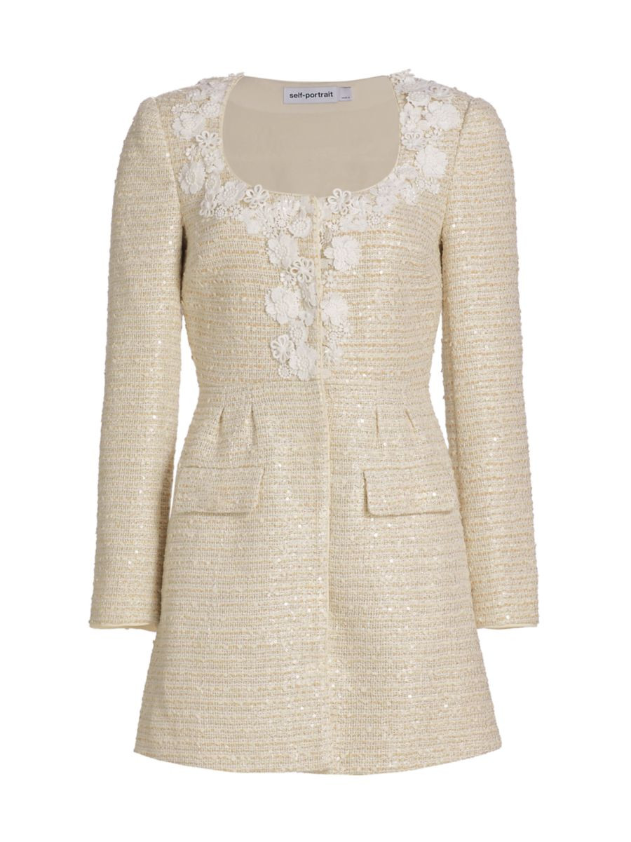 Floral-Embroidered Bouclé Minidress | Saks Fifth Avenue