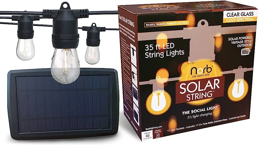 NorbSOLAR 35 FT. Solar String Light with NorbCOZY Light Spectrum. Includes 1 Watt Outdoor Shatter... | Amazon (US)