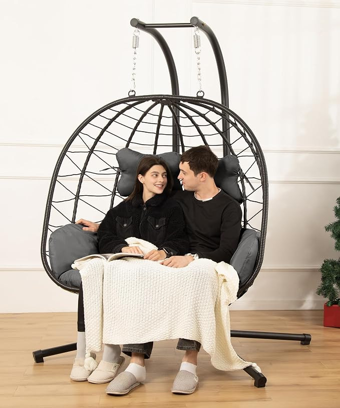 Double Egg Chair with Stand Hammock Swing Chair Foldable Hanging Loveseat, UV Resistant Removable... | Amazon (US)