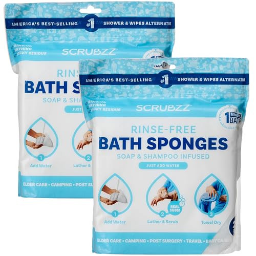 Scrubzz Disposable No Rinse Bathing Wipes - All-in-1 Single Use Shower Wipes, Simply Dampen, Lather, and Dry Without Shampoo or Rinsing (Unscented, 2-Pack) | Amazon (US)